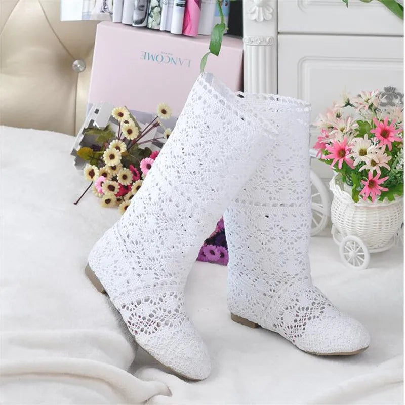 Boots Shoes Breathable Knit Line Mesh Korean High Summer Women Boots Knee High