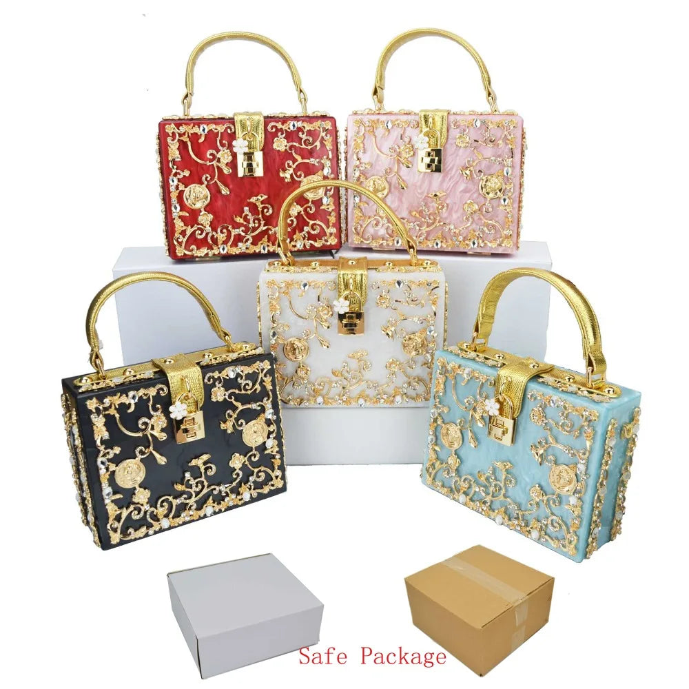 Box Designer diamond flower Clutch