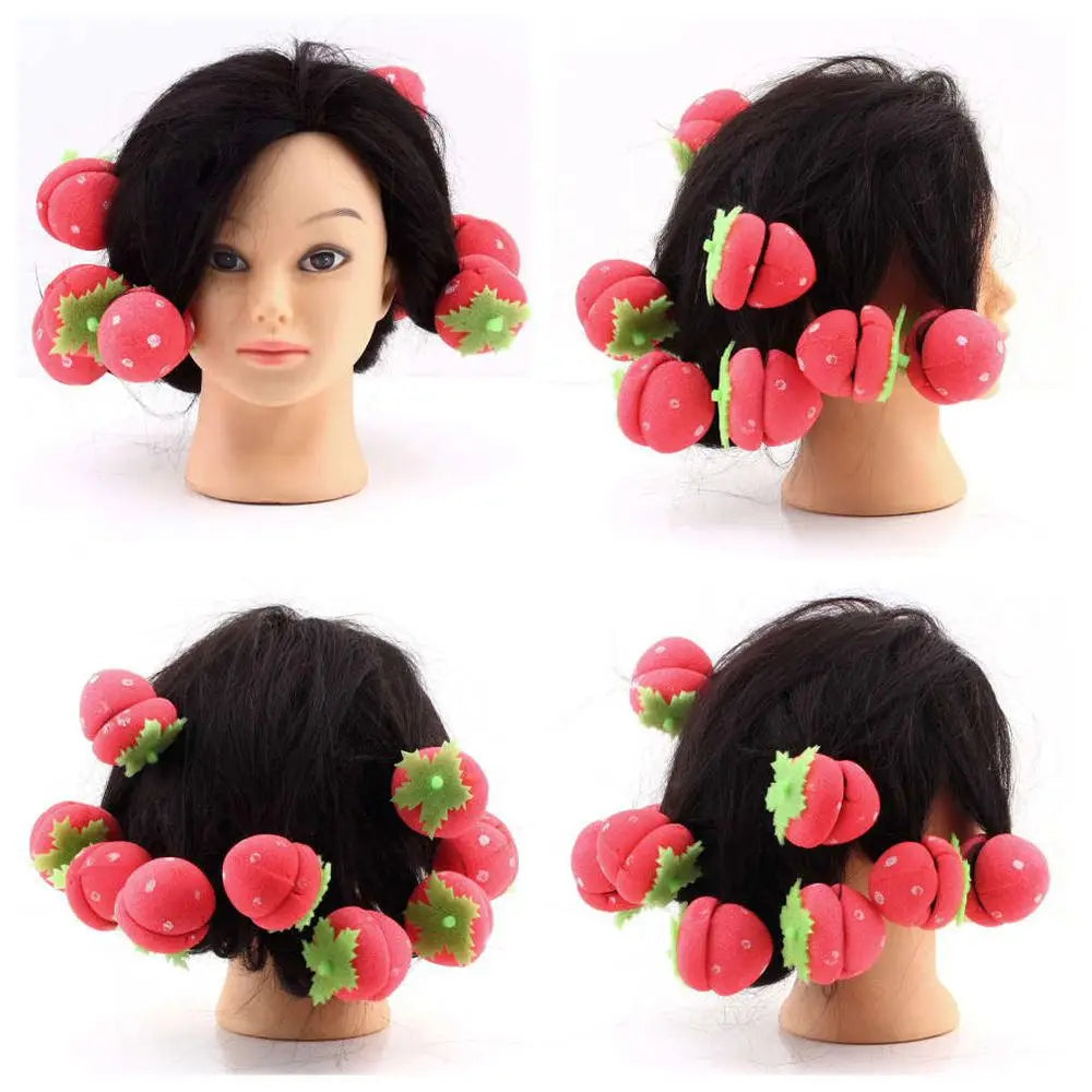 12pcs Rollers Curlers Strawberry Balls Hair Care Girls Strawberry Balls Hair Care Soft Sponge Rollers Curlers DIY Tool