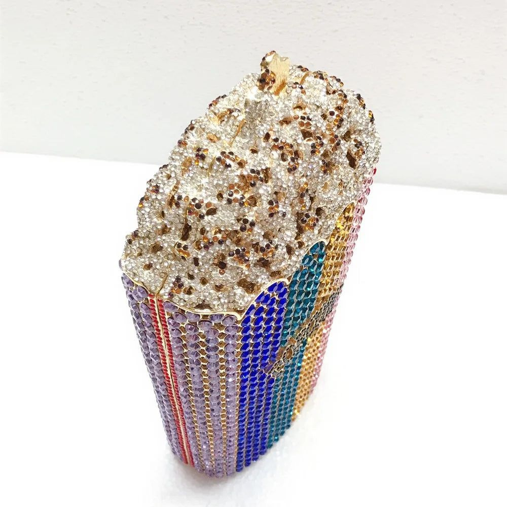 XIYUAN Popcorn Crystal Clutch Bags MINI Metal Box Minaudiere Purses Wedding Party Dinner Handbags Rhinestone Clutches Bags Gift