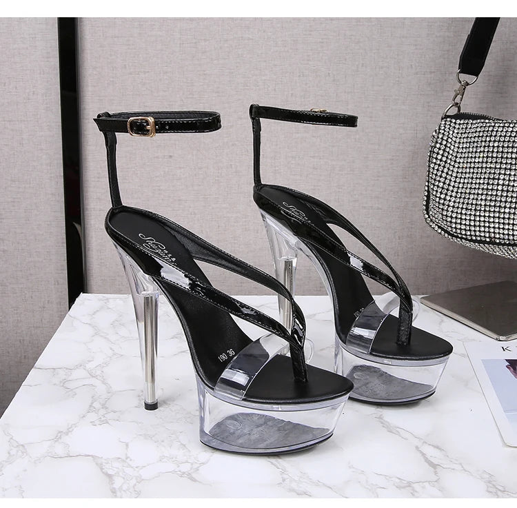 Walking Show Stripper Heels Clear Shoes Woman Platforms 15cm High Heels Sandals Women Sexy Fish Toe Wedding Shoes Flip Flops