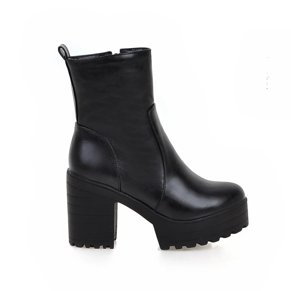 Western Fashion Booties Round Toe Zipper Women's Shoes Super High Thick Heel Ankle Boots Womens Platform Heels Lady Footwear