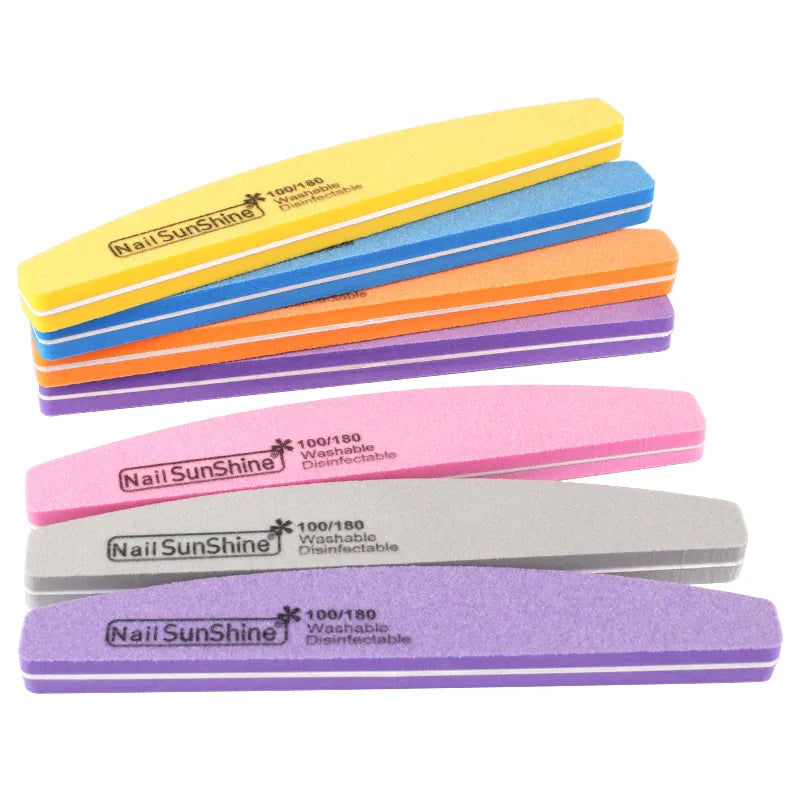 5Pcs Colorful Sponge Nail Art Files 100/180 Professionel Boat Nail Buffer Emery Board Grinding Manicure Buffers Block