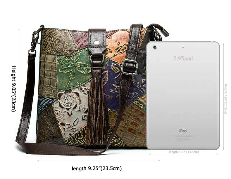 MAHEU Fashionable Women Shoulder Bag Ethnic Style Genuine Leather Crossbody Bags of Female Ladies Patchwork Leather Sling Bag