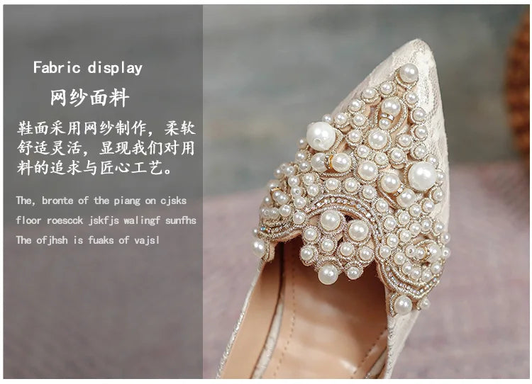 Designer Beads Wedding Shoes Women 2022 Lace Embroider Flats Woman Ballerina Pointed Toe Pearl Loafers Sneakers Plus Size 35-43