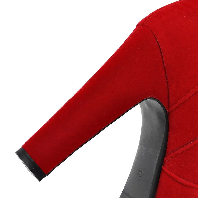 ANNYMOLI Extreme High Heel Ankle Boots Women Boots Platform Spike Heel Shoes Zip Buckle Short Boots Ladies Autumn Winter Red 43