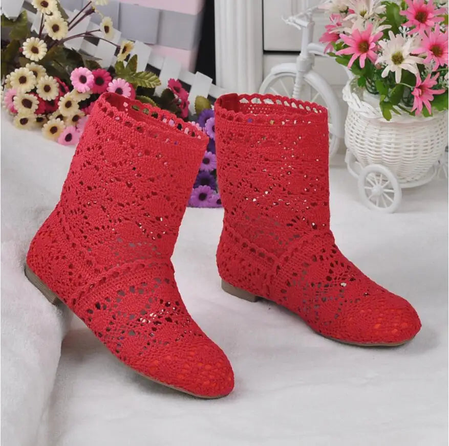 Boots Shoes Breathable Knit Line Mesh Korean High Summer Women Boots Knee High