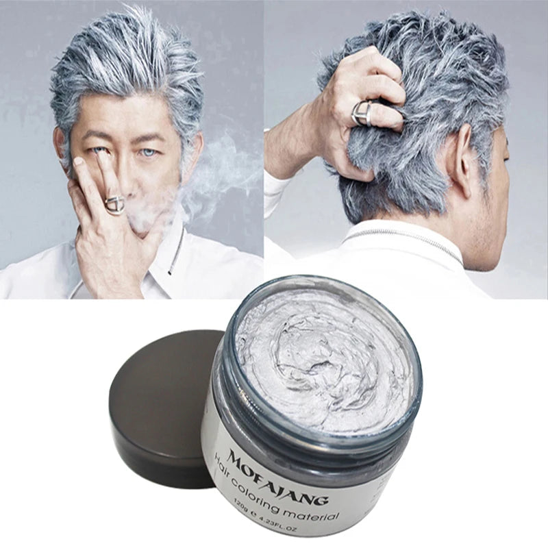 Mofajang Color Hair Wax Styling Pomade Silver Grandma Grey Disposable Natural Hair Strong Gel Cream Hair Dye for Women Men 120g