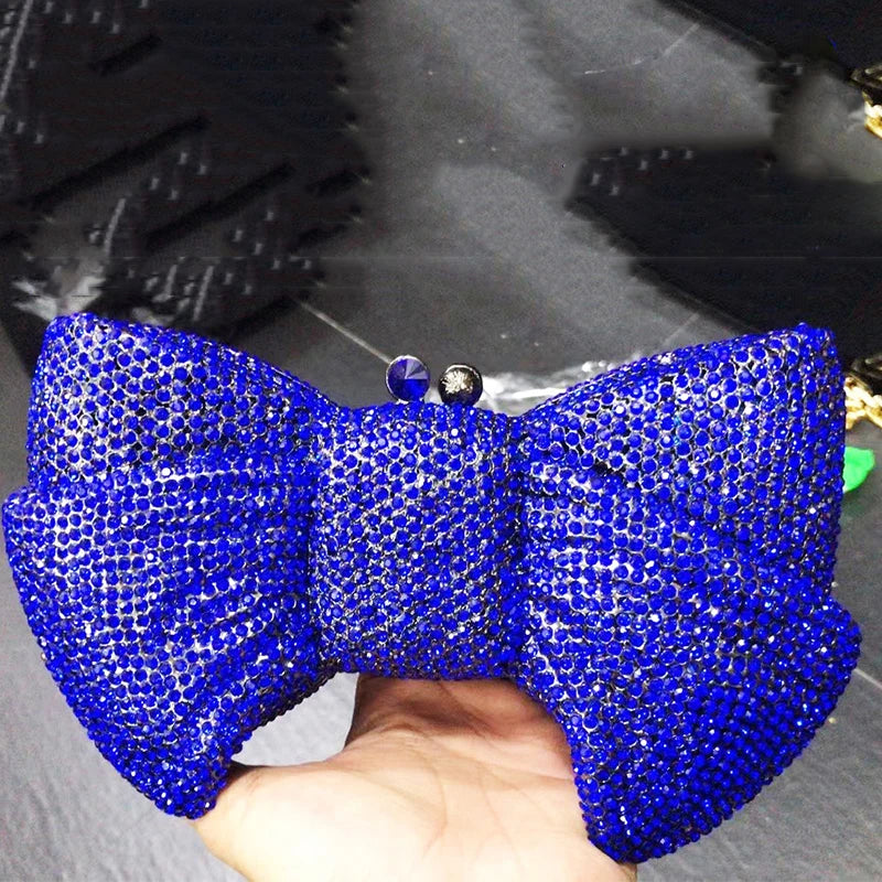 Best Design Bow Shape AB Rhinestone Purse Women Handbag Evening Clutch Bags High Quality Lady Diamond Crystal Party Wedding Bag