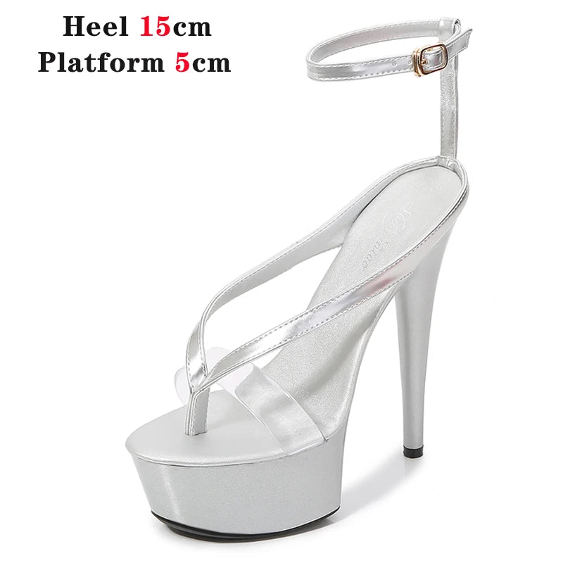 Walking Show Stripper Heels Clear Shoes Woman Platforms 15cm High Heels Sandals Women Sexy Fish Toe Wedding Shoes Flip Flops