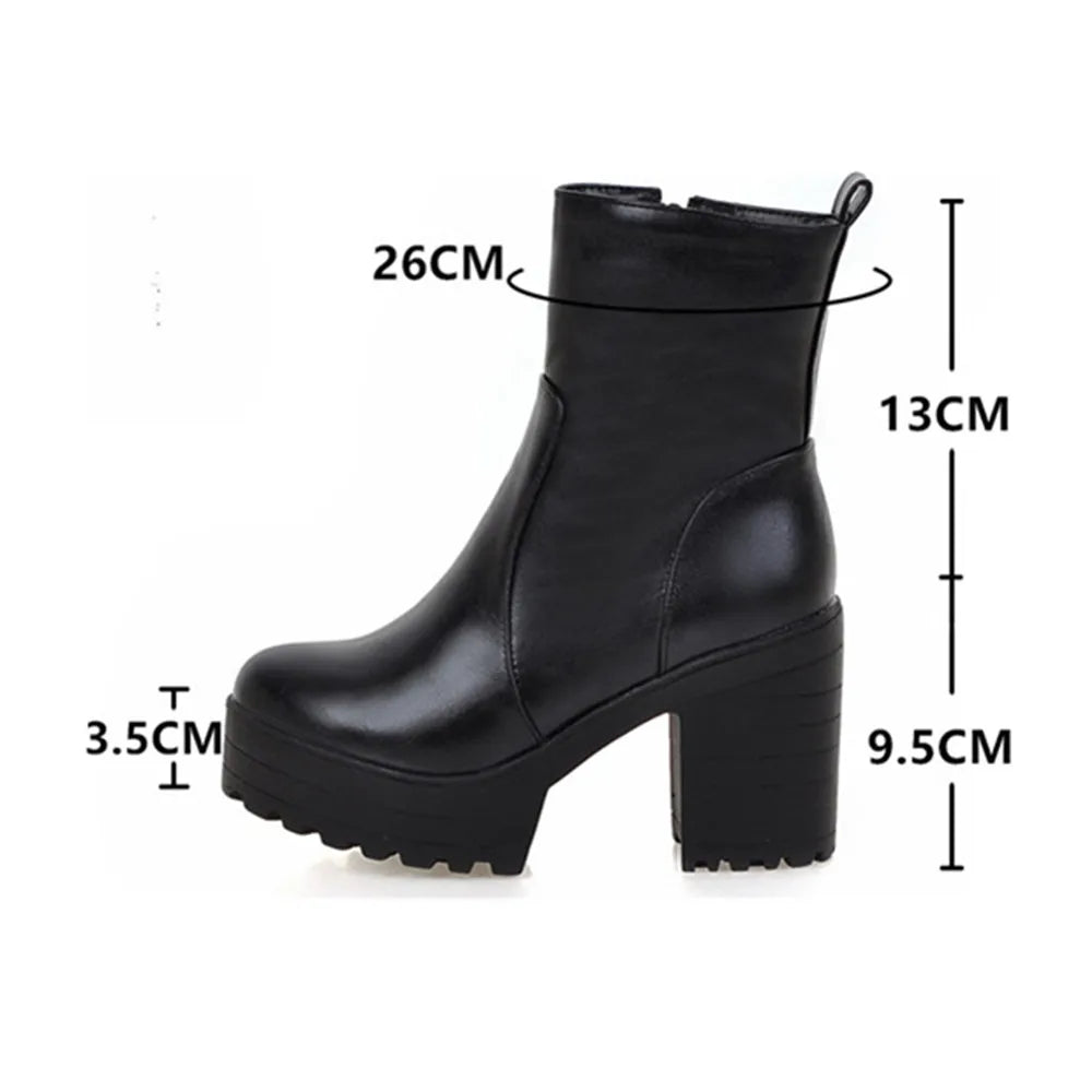 Western Fashion Booties Round Toe Zipper Women's Shoes Super High Thick Heel Ankle Boots Womens Platform Heels Lady Footwear