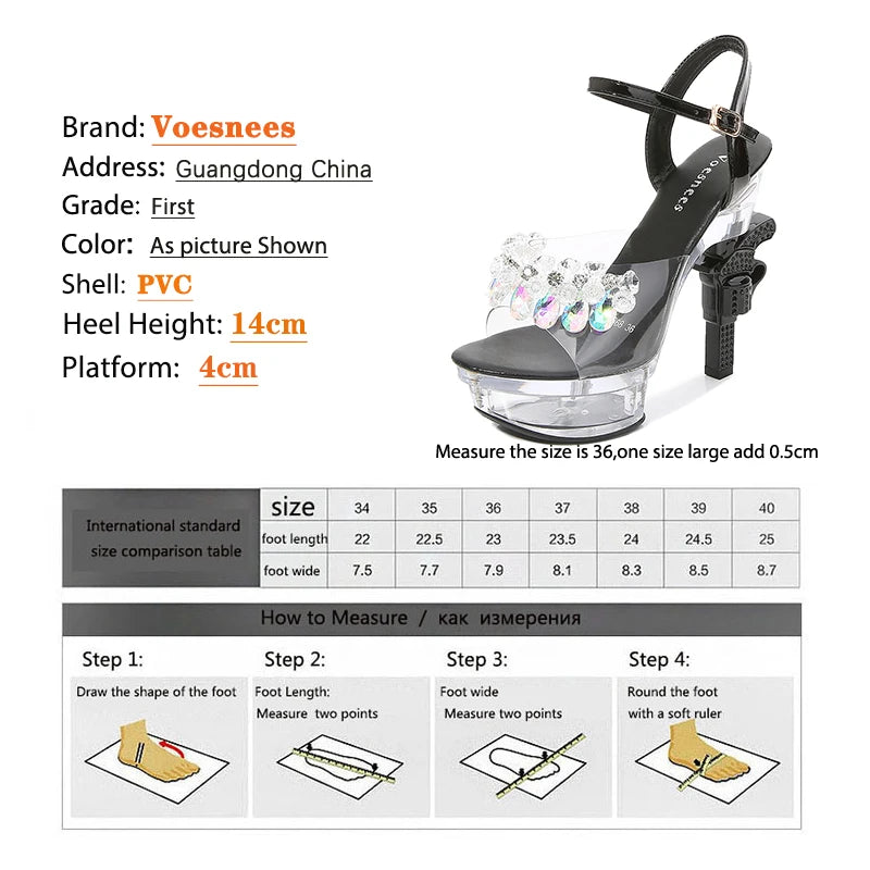 Voesnees Ultra-heeled Sandals LED Glowing Platform Women Shoes  Sexy Rhinestones Pistol High Heels Female Stiletto Wedding Shoes