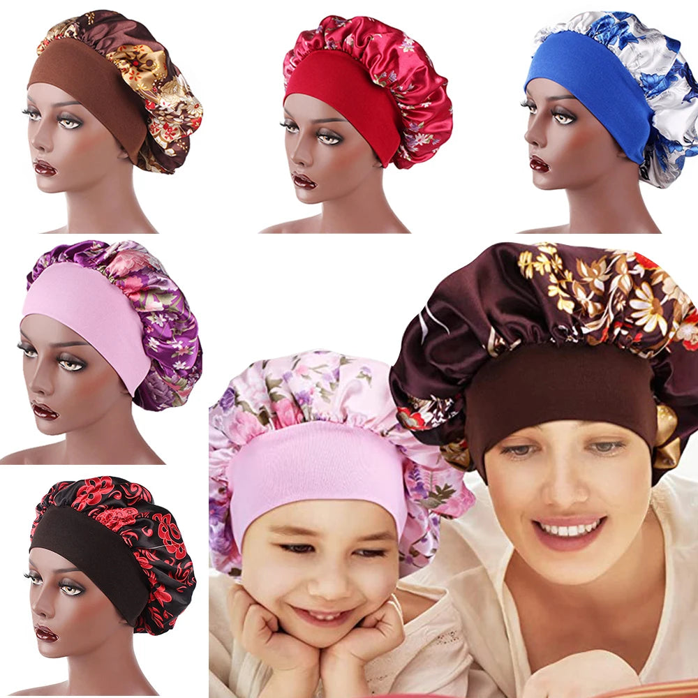 1PC Soft Night Sleep Satin Hat Women Elastic Wide Band Fashion Hair Loss Cover Head Wrap Satin Bonnet Hair Beauty Chemo Cap Care