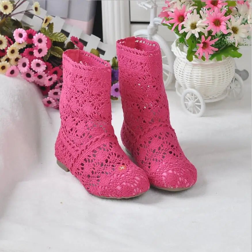 Boots Shoes Breathable Knit Line Mesh Korean High Summer Women Boots Knee High