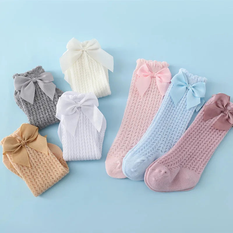 lawadka Baby Girl Socks Toddler Baby Bow Cotton Summer Mesh Baby Knee Socks Newborn Infant Non-slip Long Baby Boys Socks 0-2T