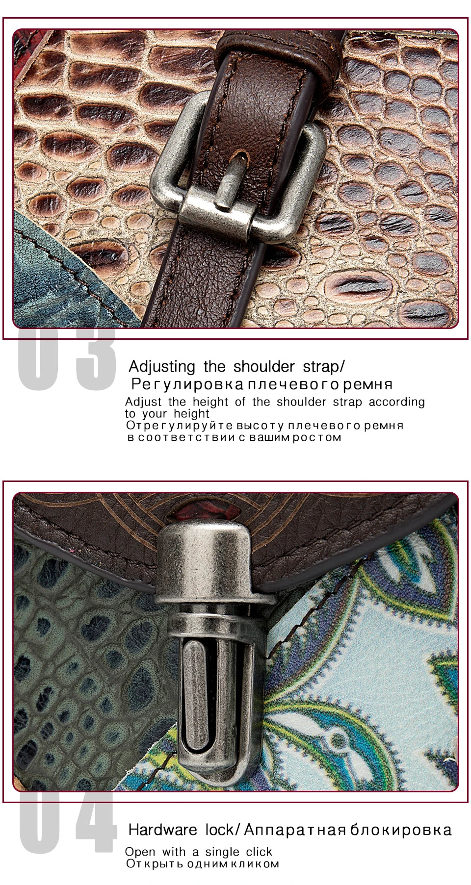 MAHEU Fashionable Women Shoulder Bag Ethnic Style Genuine Leather Crossbody Bags of Female Ladies Patchwork Leather Sling Bag