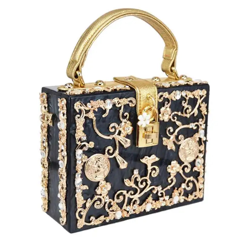 Box Designer diamond flower Clutch