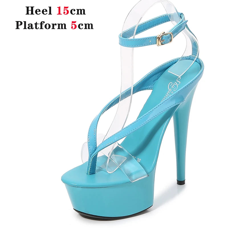 Walking Show Stripper Heels Clear Shoes Woman Platforms 15cm High Heels Sandals Women Sexy Fish Toe Wedding Shoes Flip Flops