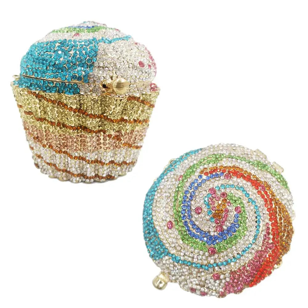 Designer Brand Luxury Crystal Evening Bag Fashion Cupcake Diamond Clutch Soiree Purse Women Wedding Bride Cake Handbags  SC515