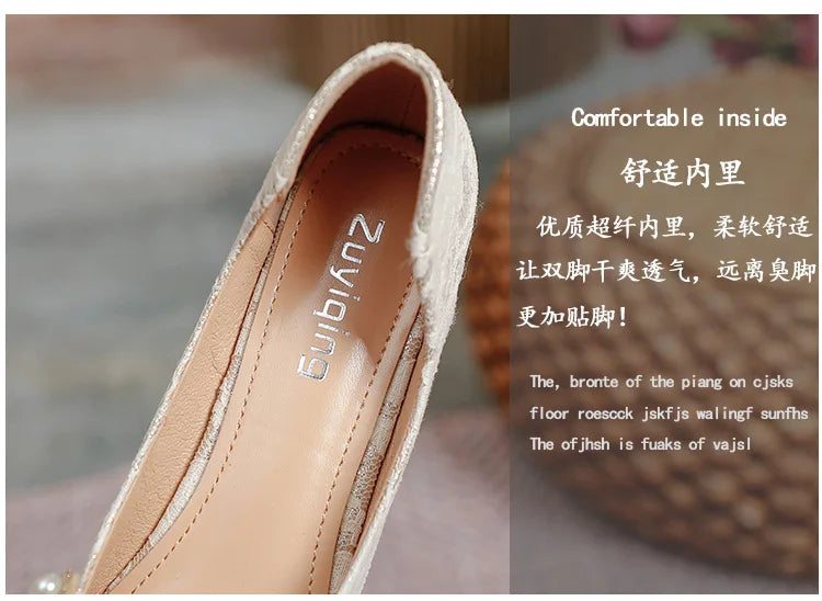 Designer Beads Wedding Shoes Women 2022 Lace Embroider Flats Woman Ballerina Pointed Toe Pearl Loafers Sneakers Plus Size 35-43