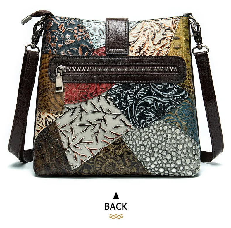 MAHEU Fashionable Women Shoulder Bag Ethnic Style Genuine Leather Crossbody Bags of Female Ladies Patchwork Leather Sling Bag