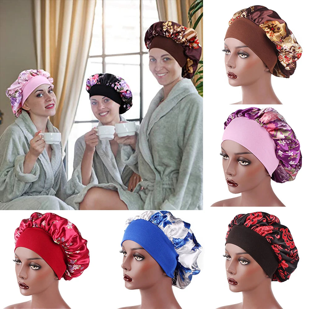 1PC Soft Night Sleep Satin Hat Women Elastic Wide Band Fashion Hair Loss Cover Head Wrap Satin Bonnet Hair Beauty Chemo Cap Care