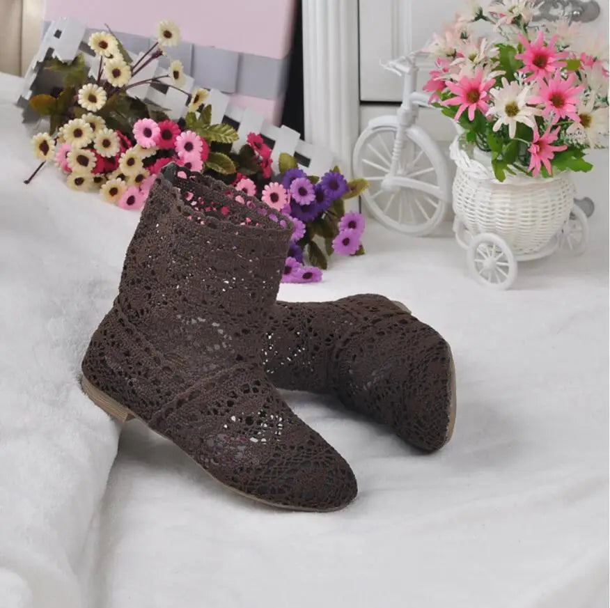 Boots Shoes Breathable Knit Line Mesh Korean High Summer Women Boots Knee High
