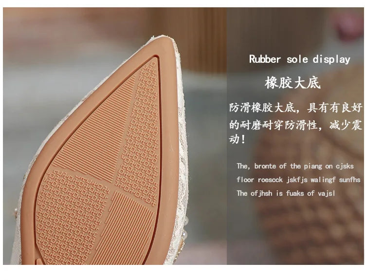 Designer Beads Wedding Shoes Women 2022 Lace Embroider Flats Woman Ballerina Pointed Toe Pearl Loafers Sneakers Plus Size 35-43