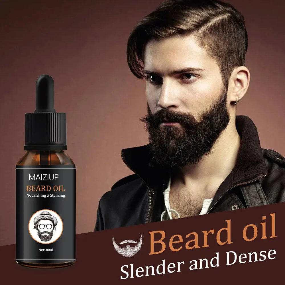 MAIZIUP Beard Growth Kit 30ml Beard Essential Oil for Men Facial Hair Growth Enhancer Thicker Oil With Beard growth Roller