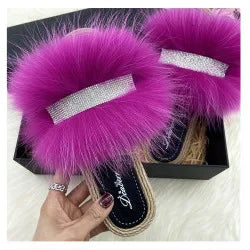 SARSALLYA Fur Slippers Women Real Fox Fur Slides Home Furry Flat Sandals Female Cute Fluffy House Shoes Woman Brand Luxury 2024