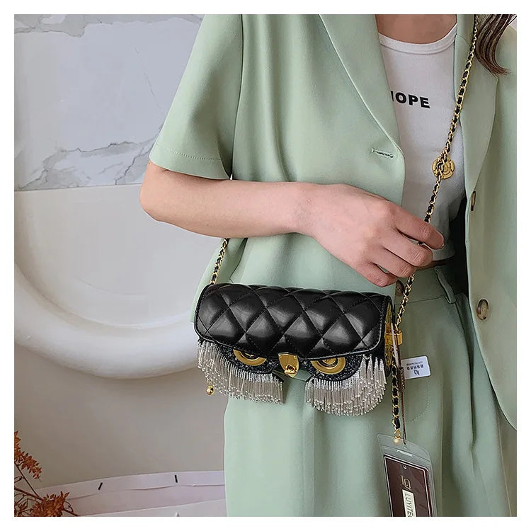 Cute Owl Bags for Women 2024 New Luxury Designer Handbag Fashion Tassel Crossbody Bag Leather Animal Print Shoulder Bag Woman