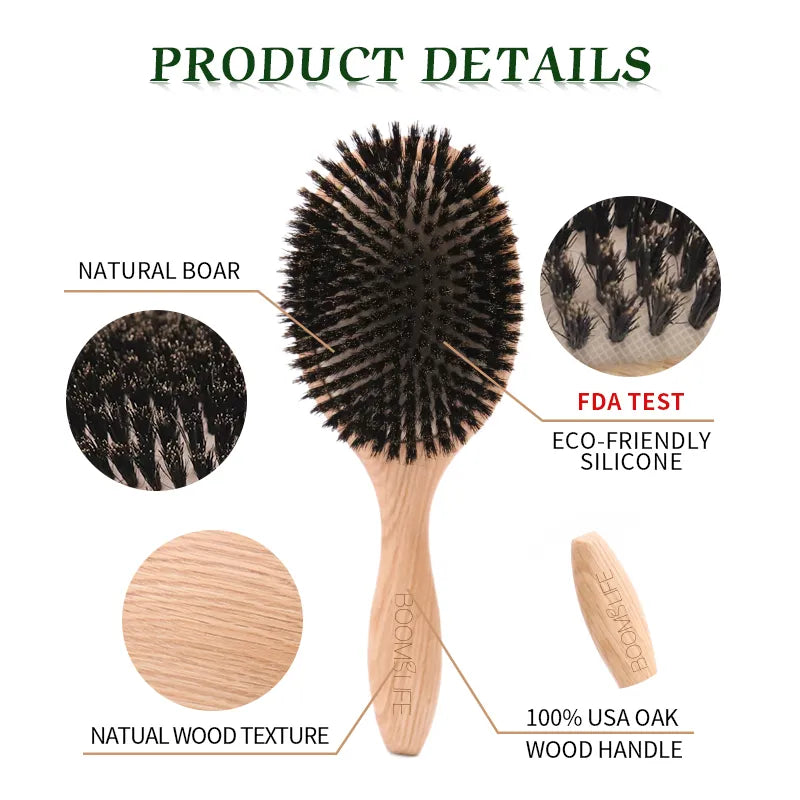 BOOMSLIFE Boar Bristle Hair Brush Women Combs for Hair Wood HairBrush Detangle Straightener Brush Hair Comb Barber Accessories