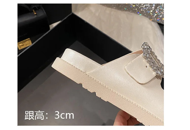 pearl rivets thick bottom women slippers crystal beading flip flops lace band platform sandalias mujer pearl slides big size 43
