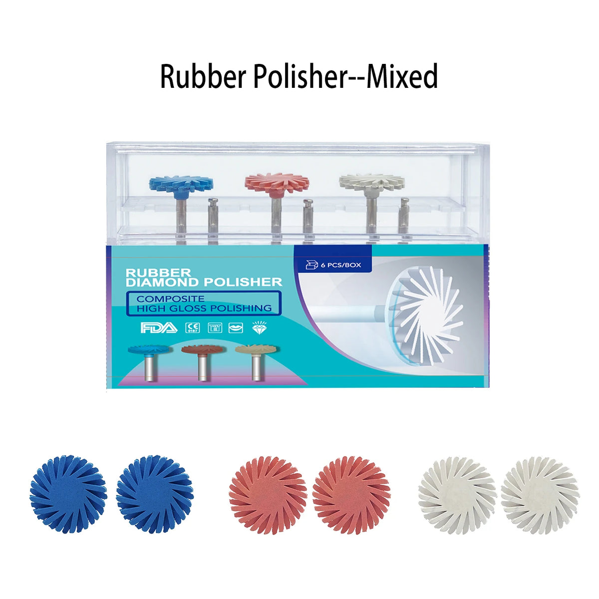 6Pcs Dental Rubber Polisher Composite Resin Polishing  Disc 14mm Wheel 3 Colors Spiral Flex Brush