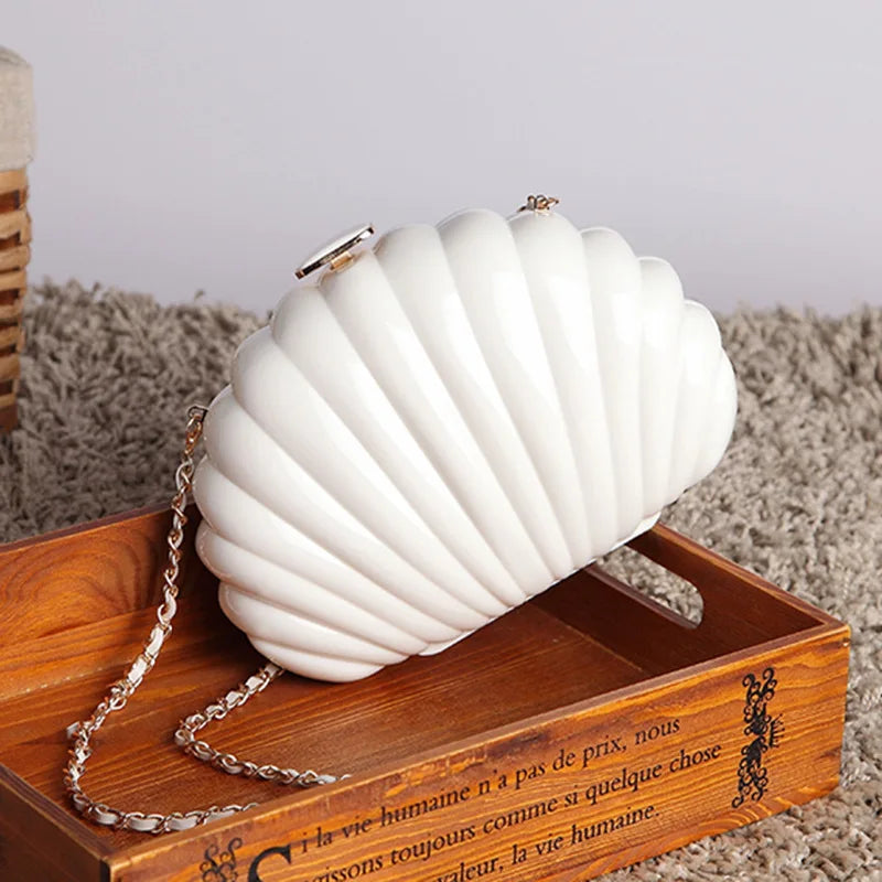 White Acrylic Seashell Shape Women's Handbags Party Fashion Chain Wedding Evening Bag Lady Purses Shell Shoulder Crossbody bag