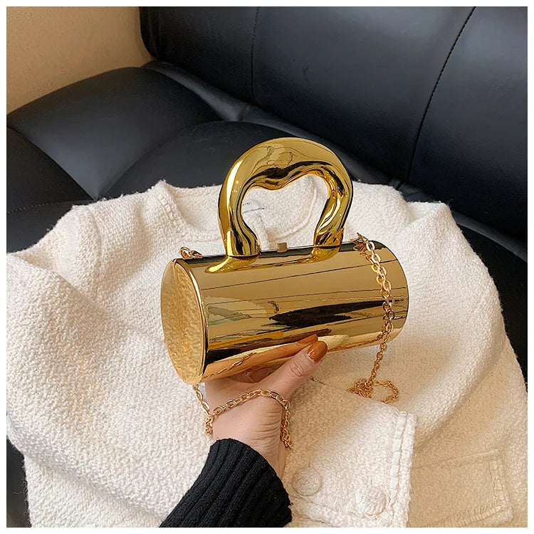 Women's Handbag Bags For Women 2025 Party Clutches Fashion Cylinder Mini Evening Purse Crossbody Shoulder Bag Gold Box Clutch