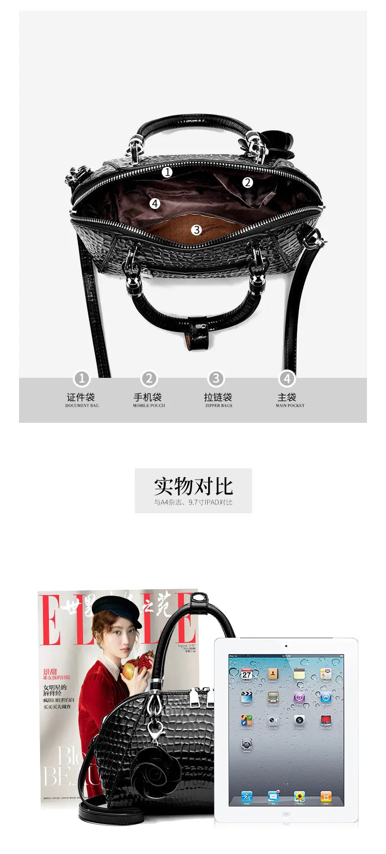 European / American Style Fashion Handbag Yellow Crocodile Pattern Women Tote Bag Ladies Small Shell Messenger Shoulder Bags sac