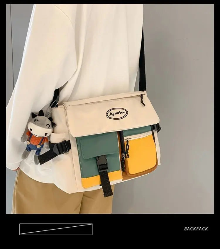 Nylon Crossbody Bags for Women Men Fashion Canvas Handbags Shoulder Bag Students School Book Messenger Bag with Mutiple Pockets