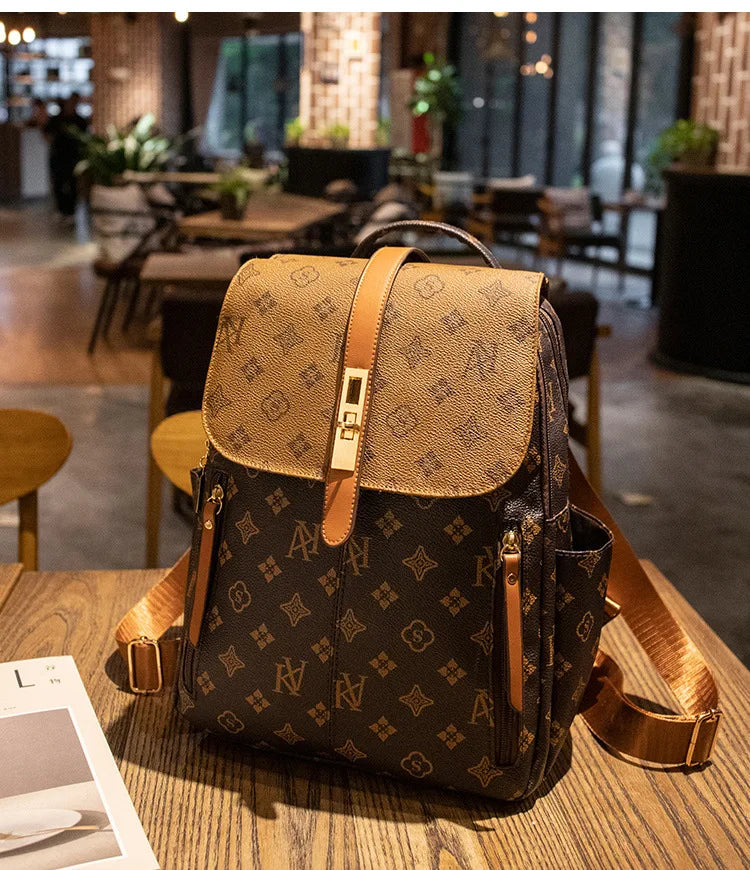 Retro Casual Shoulder Bag Large Capacity Schoolbag Backpack Ladies Printing Fashion Peplum Large Bag Unisex Waterproof