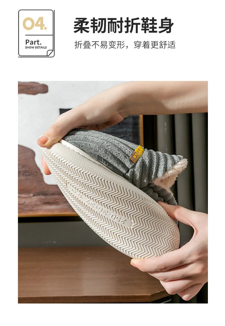 Bebealy New Fur Man Slippers For Women Winter Fluffy Plush Home Cotton Slippers Female Indoor Outdoor Fuzzy Cozy Cotton Shoes