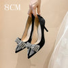 2025 Spring And Summer New Women's Shoes Fashion Shallow Women's Bow Pumps Classic Pointy Rhinestone High Heels