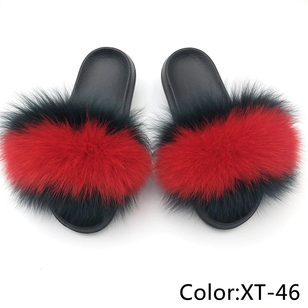 SARSALLYA Fur Slippers Women Real Fox Fur Slides Home Furry Flat Sandals Female Cute Fluffy House Shoes Woman Brand Luxury 2024