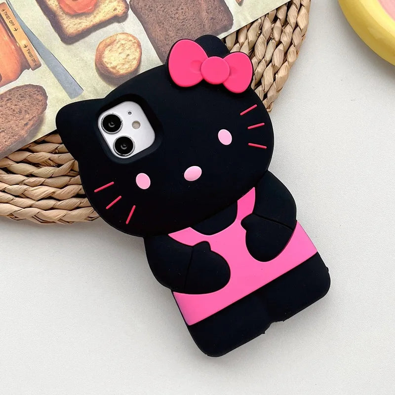 Sanrio Hello Kitty Cartoon 3D Bow Phone Case For iPhone 15 14 13 Pro Max 11 12 13 Pro MINI XR XS MAX Y2K Anti Fall Silicone Case