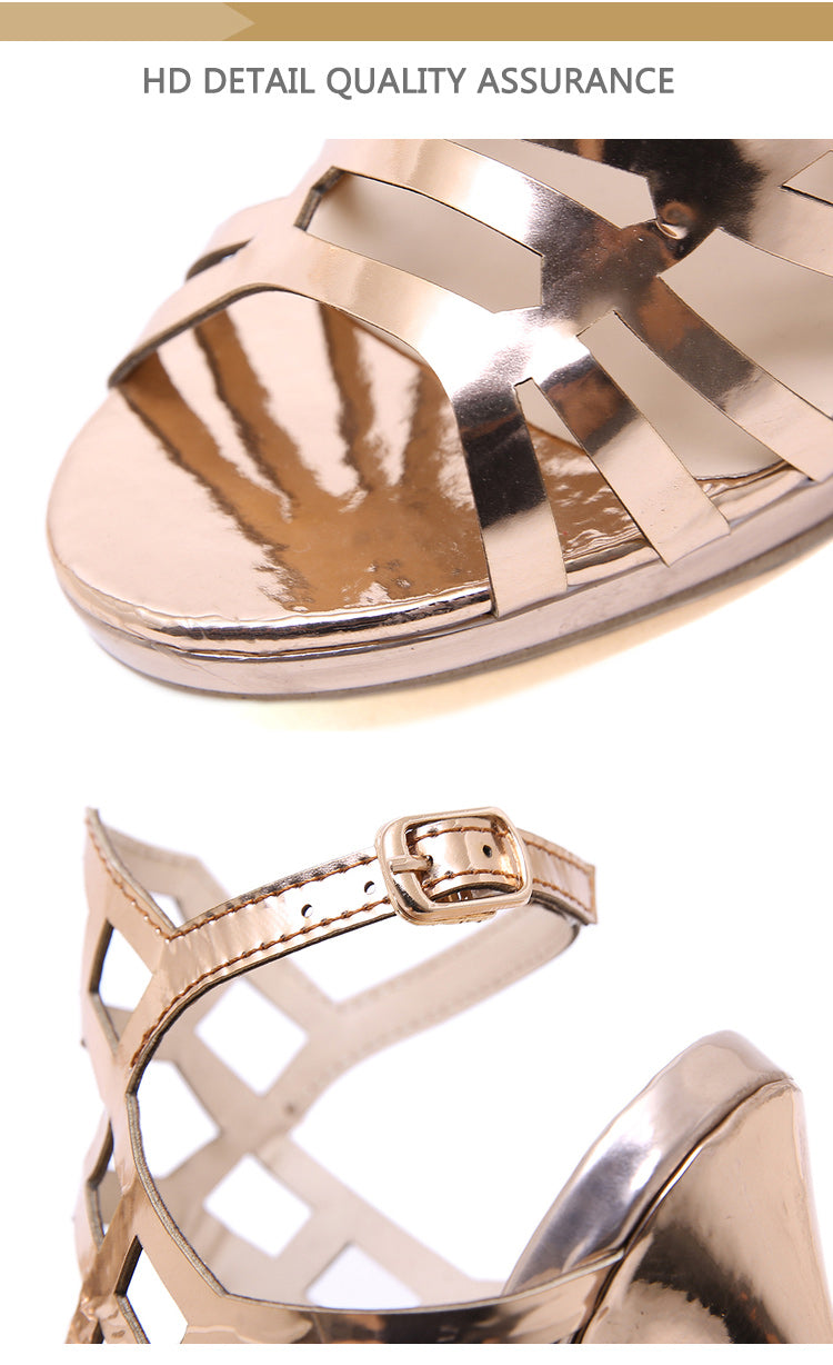 Aneikeh Patent Leather Gladiator Golden Sexy Hollow Out Sandals Party Shoes 2025 Fashion Night Club High Heel Strap Womens 35-40