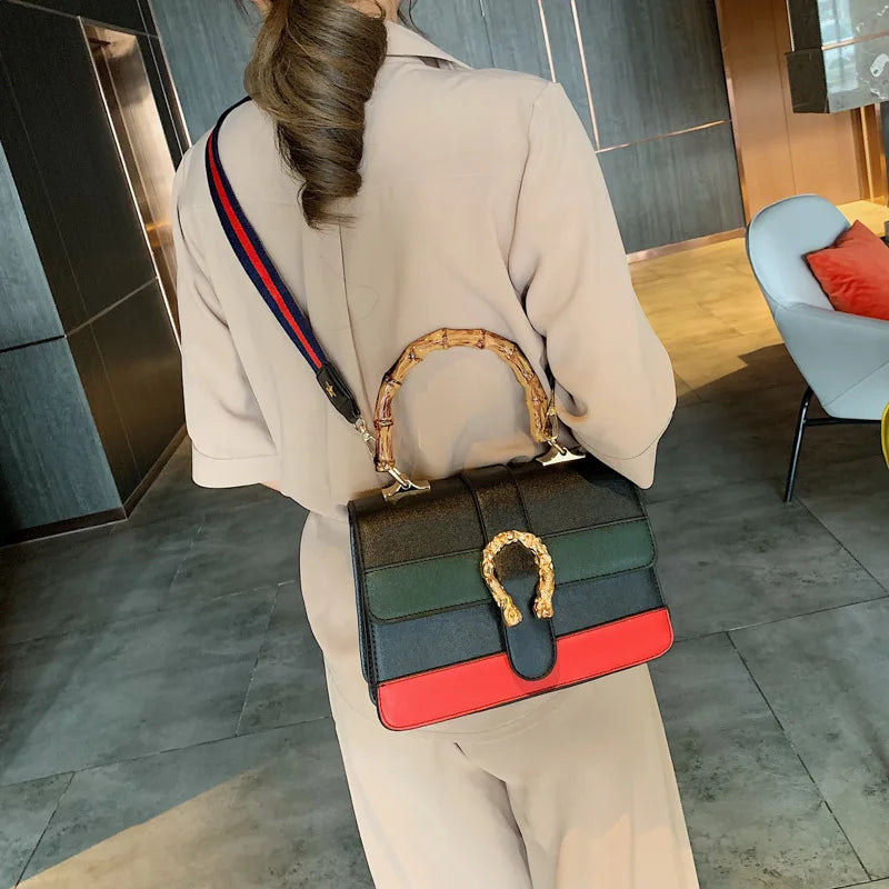 Fashion Colour Blocking Retro Ladies Handbag Temperament