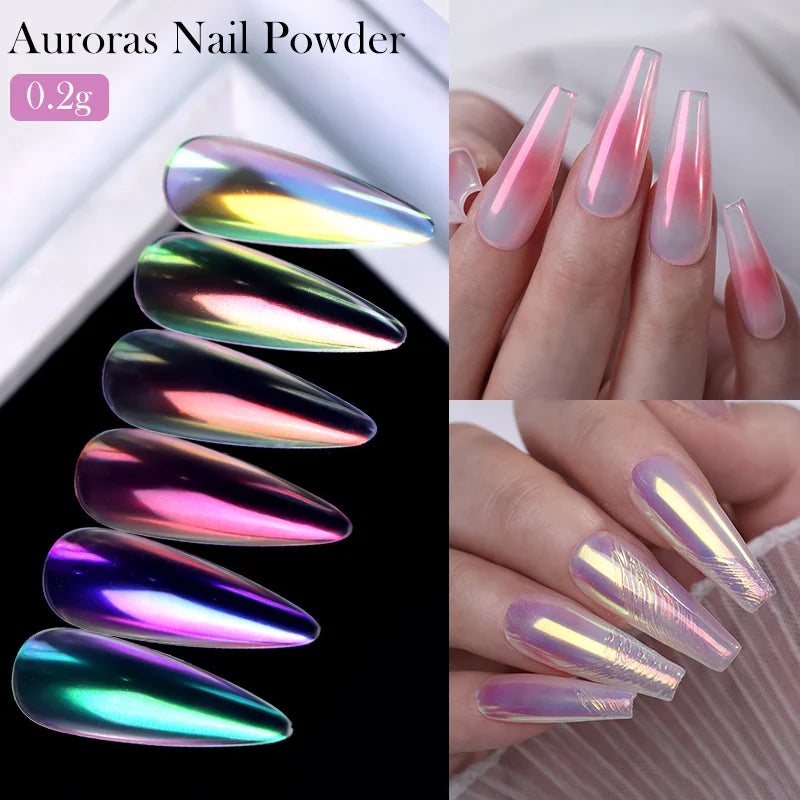 NICOLE DIARY Aurora Nail Powder Chrome Pigment Pearl Metallic Rubbing Dust Chameleon Effect Nail Art Glitter Manicure Decoration