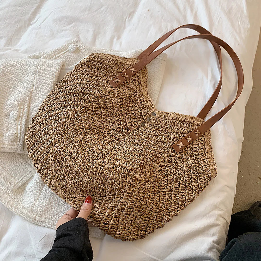 Rattan Woven Women Straw Bag Adjustable Shoulder Bag Handbag Knit Flower Summer Beach Woman Shoulder Messenger Khaki Beige Bags