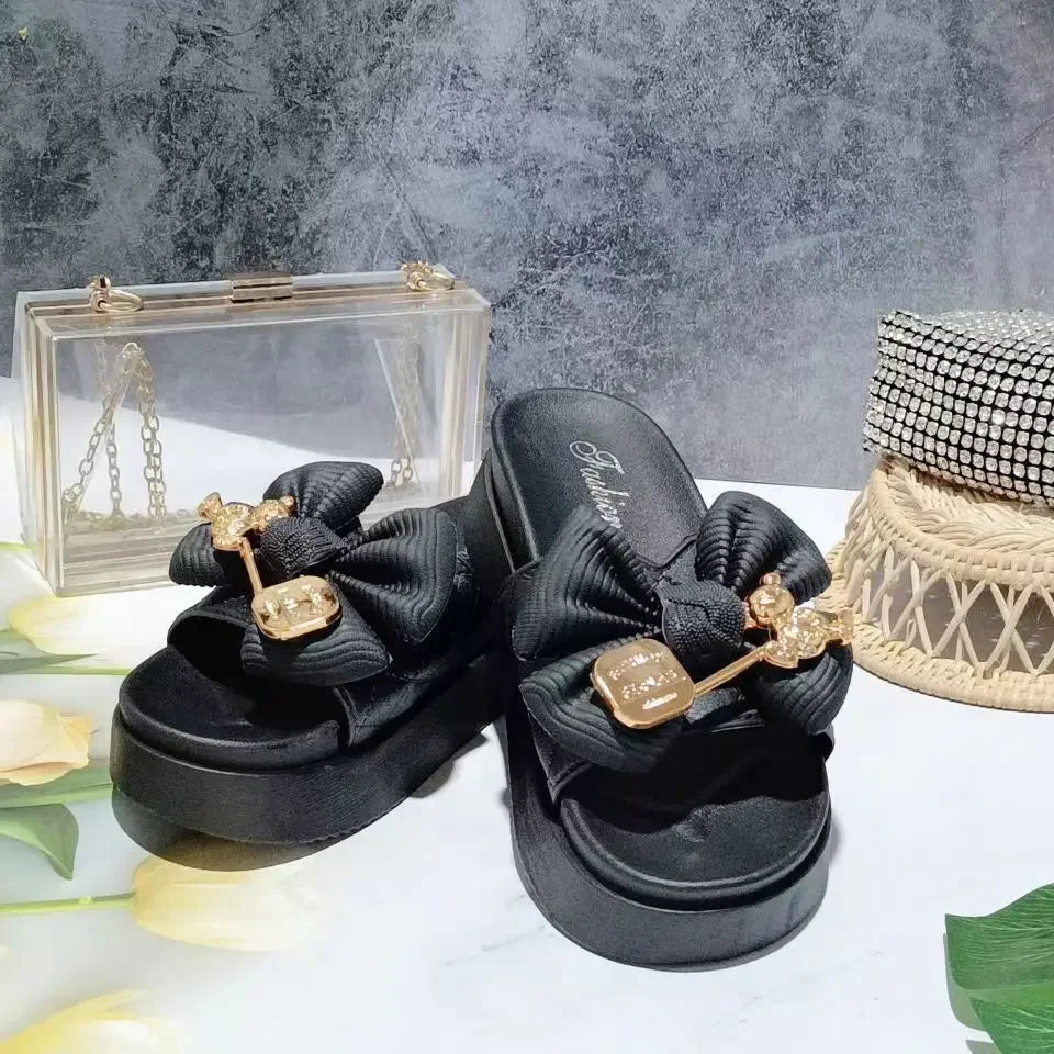 New Fashion Bowknot Women's Slippers Summer Women Slippers Indoor Outdoor Green Flip Flops Beach Shoe Home Non-slip EVA Slippers
