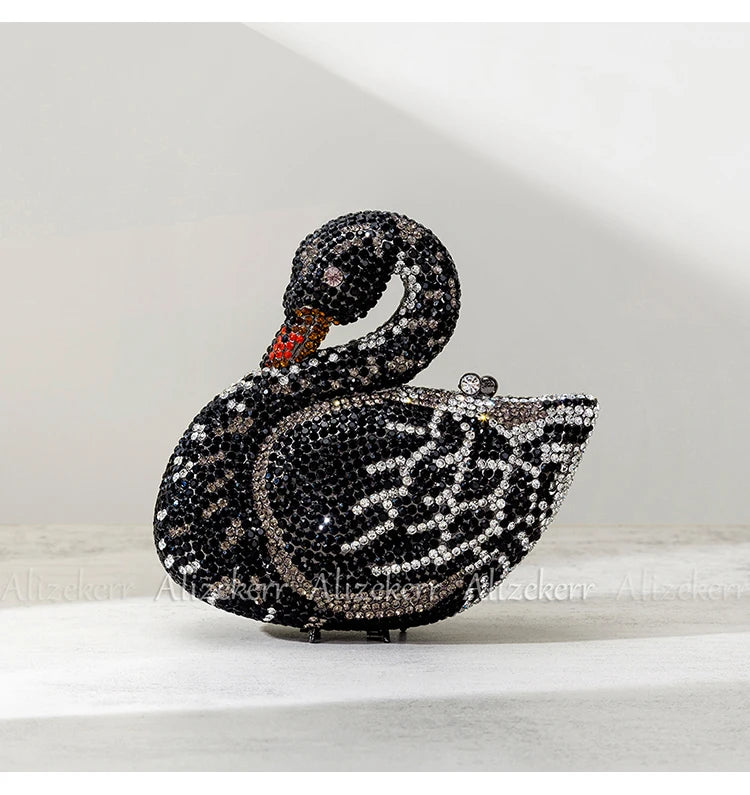 Alizekerr Swan Shaped Diamond Evening Bags New Gorgeous Sparkling Rhinestone Metallic Clutch Purses And Handbags Wedding Party