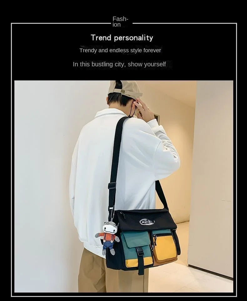 Nylon Crossbody Bags for Women Men Fashion Canvas Handbags Shoulder Bag Students School Book Messenger Bag with Mutiple Pockets